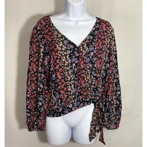 American Eagle Floral Print Long balloon Sleeve Crop Top Size large L Boho
